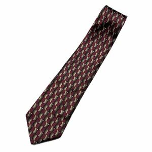 Joseph & Feiss International Mens Silk Tie Burgundy Olive VTG Geometric Woven